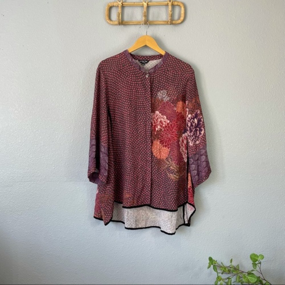 Citron Santa Monica silk blend button front floral print blouse